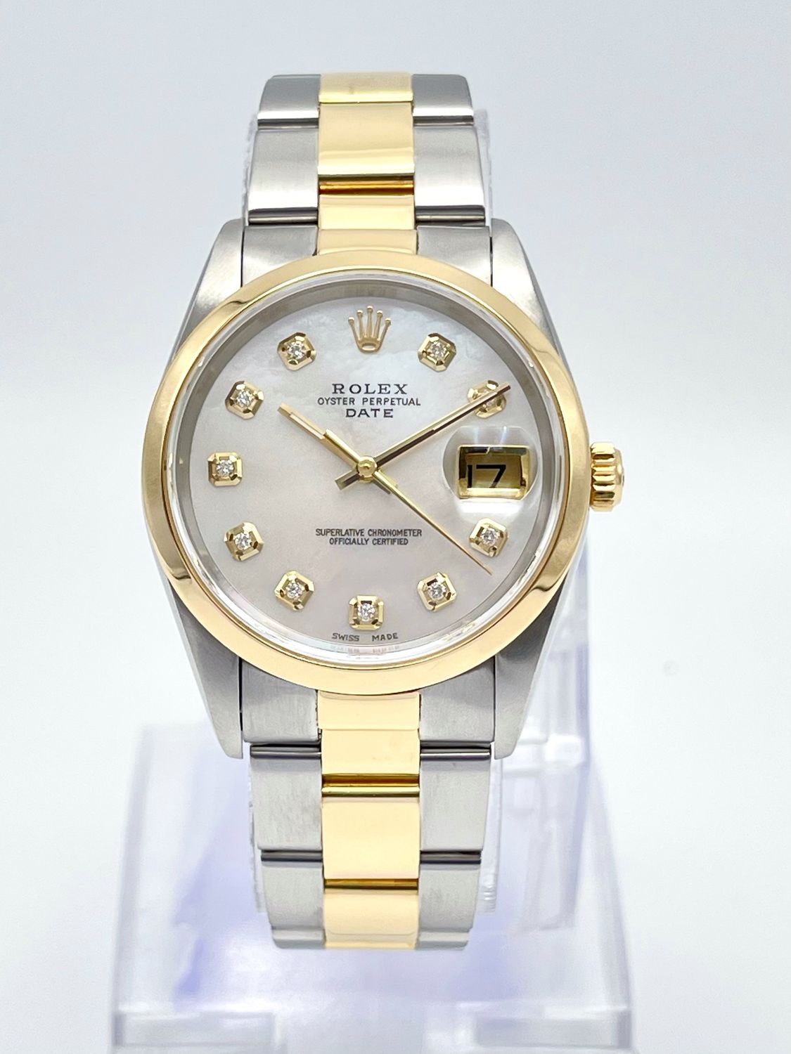Rolex Datejust 34mm 15203 Pearl MOP Diamond Dial 18ct Two Tone Gold Box &amp; Papers