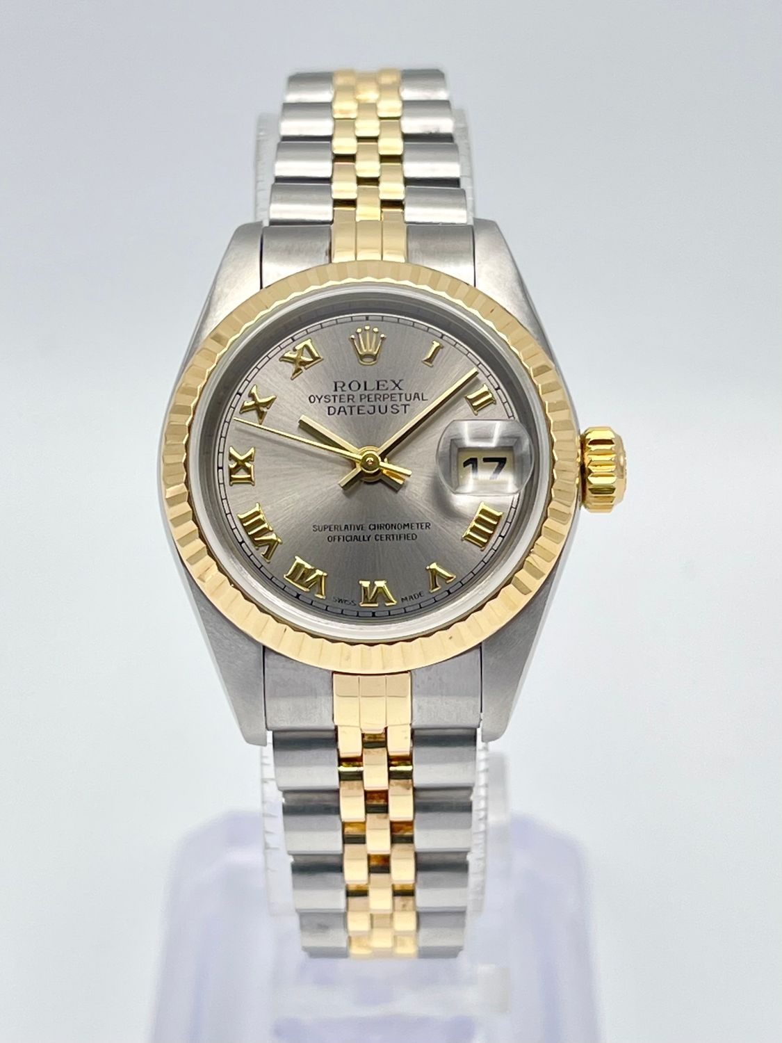 Ladies Rolex Datejust 26mm 69173 Factory Roman Grey Dial Gold Jubilee Fluted