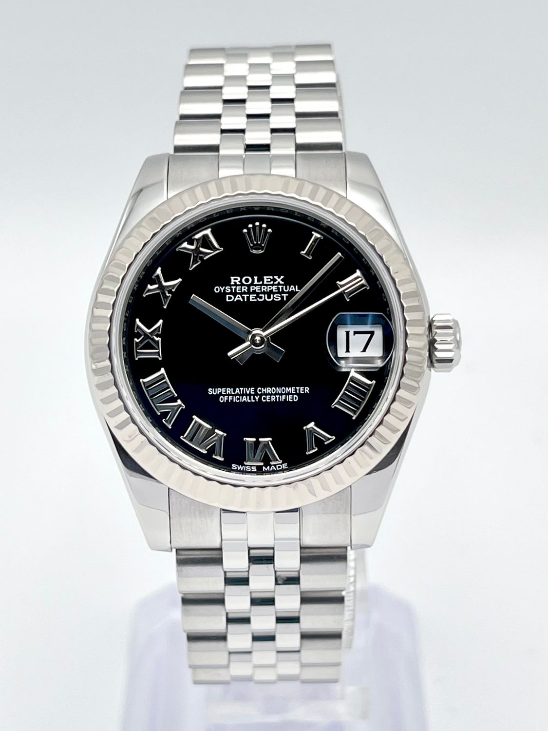 Ladies Rolex Datejust 31mm 178274 Roman Black Dial Fluted Jubilee Box Papers