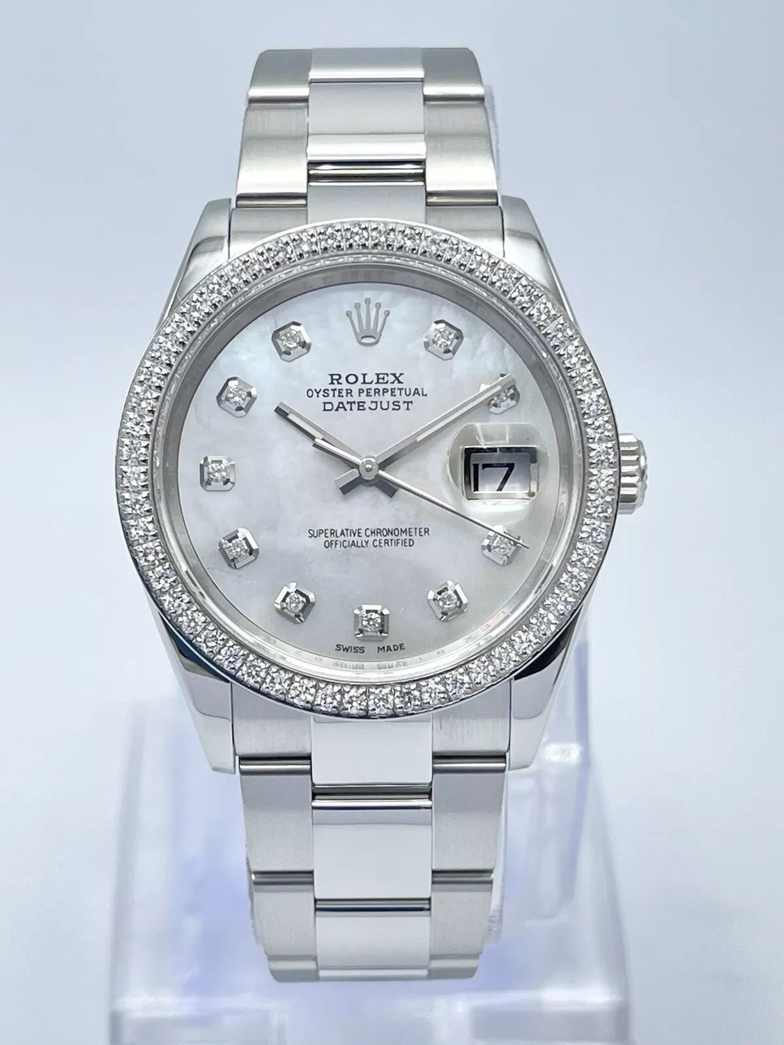 Rolex Datejust 126200 36mm Pearl MOP Diamond Dial Diamond Bezel Oyster Box 2019