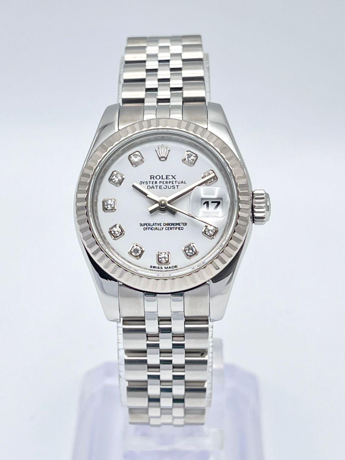 Rolex Datejust 26mm 179174 Factory White Diamond Dial White Gold Fluted Papers