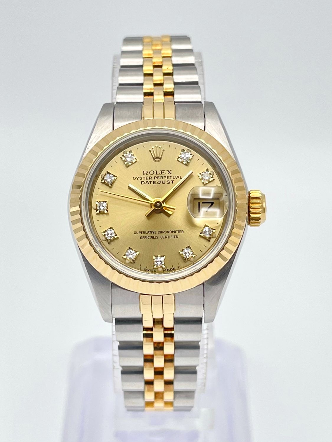 Rolex Datejust 26mm 69173 Factory Diamond Champagne Dial Fluted Gold Jubilee