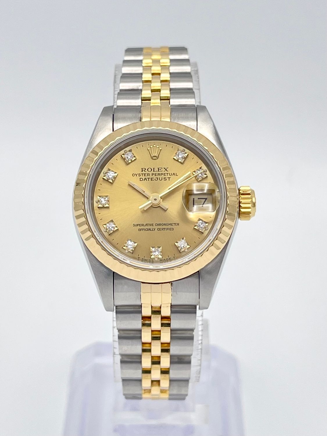 Rolex Datejust 26mm 69173 Factory Diamond Champagne Dial Fluted Gold Jubilee