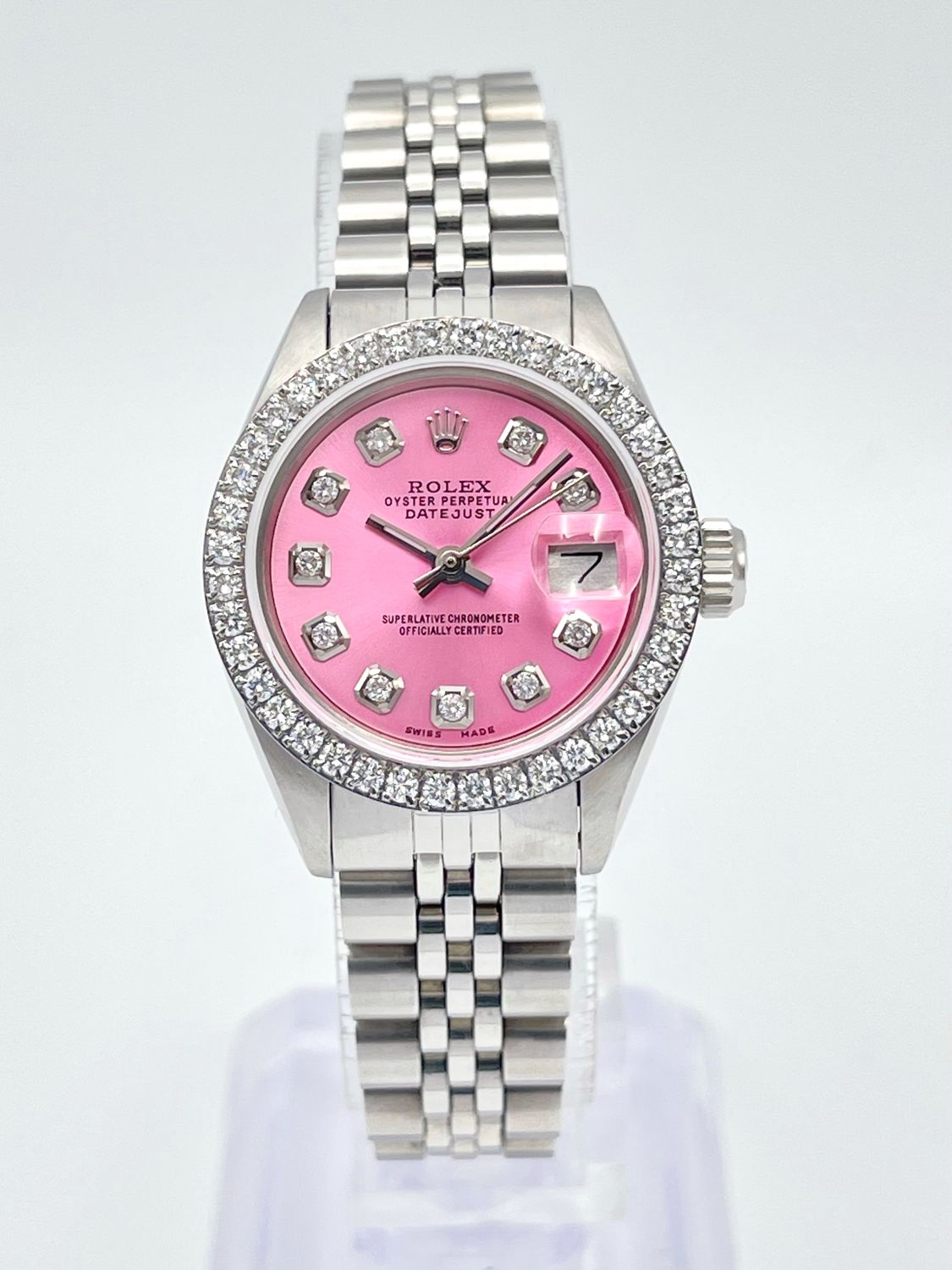 Rolex Datejust Ladies 26mm 6916 Pink Diamond Dial Diamond Bezel Jubilee Box