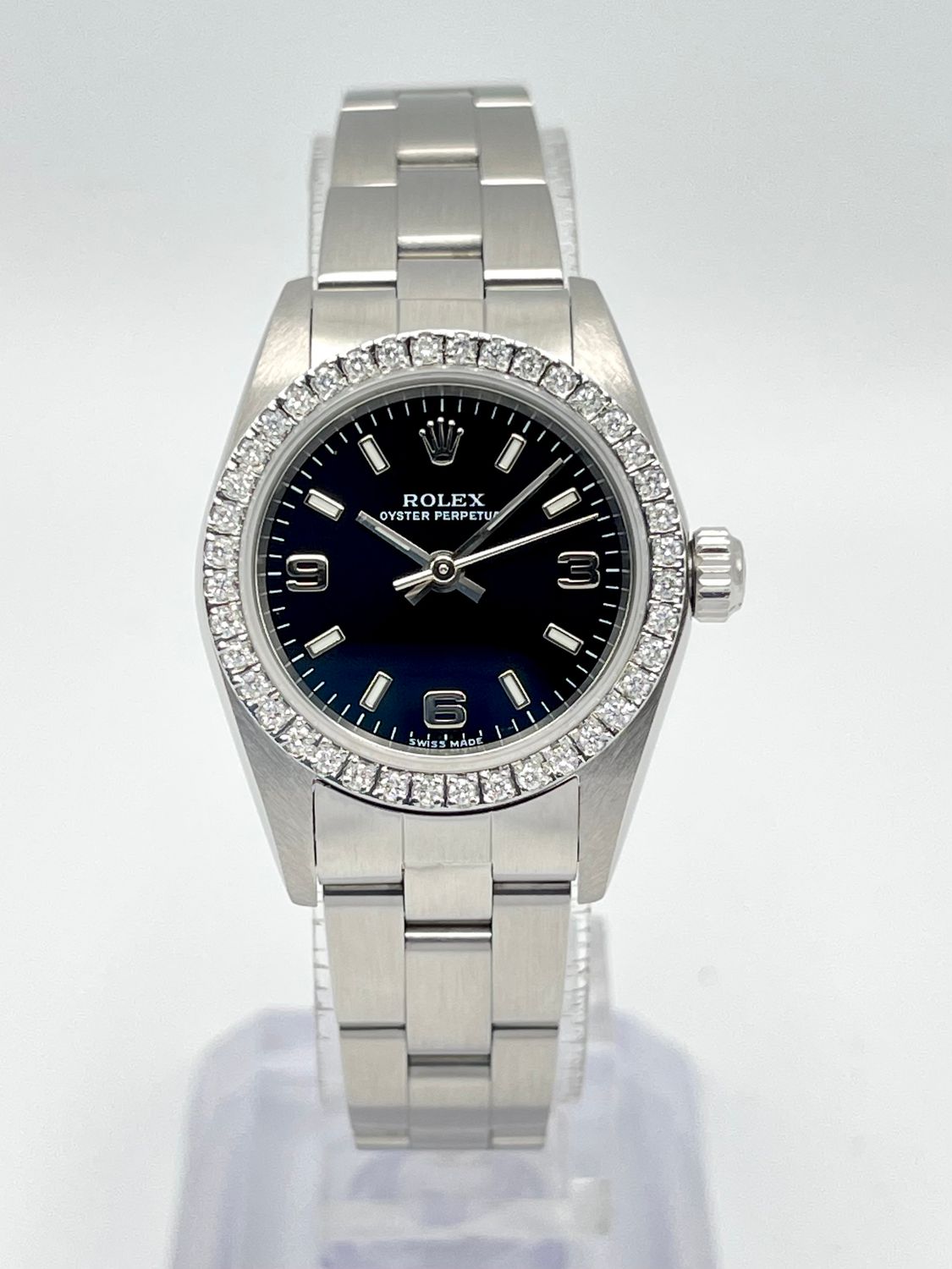 Rolex Oyster Perpetual 76080 24mm 3 6 9 Black Dial Diamond Bezel Box