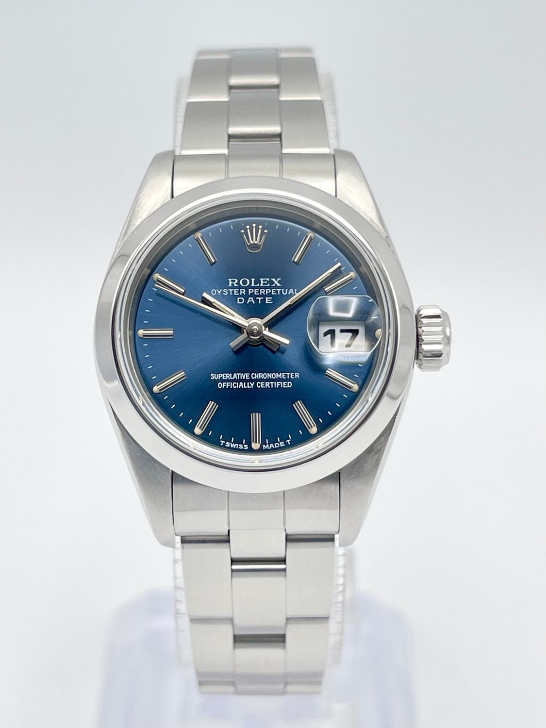 Rolex Datejust Ladies 26mm 69160 Blue Dial Smooth Bezel Baton Stick Dial Box