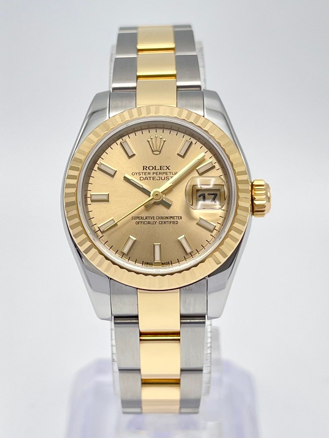 Rolex Datejust 26mm 179173 Factory Champagne Baton Dial Two Tone Oyster Gold