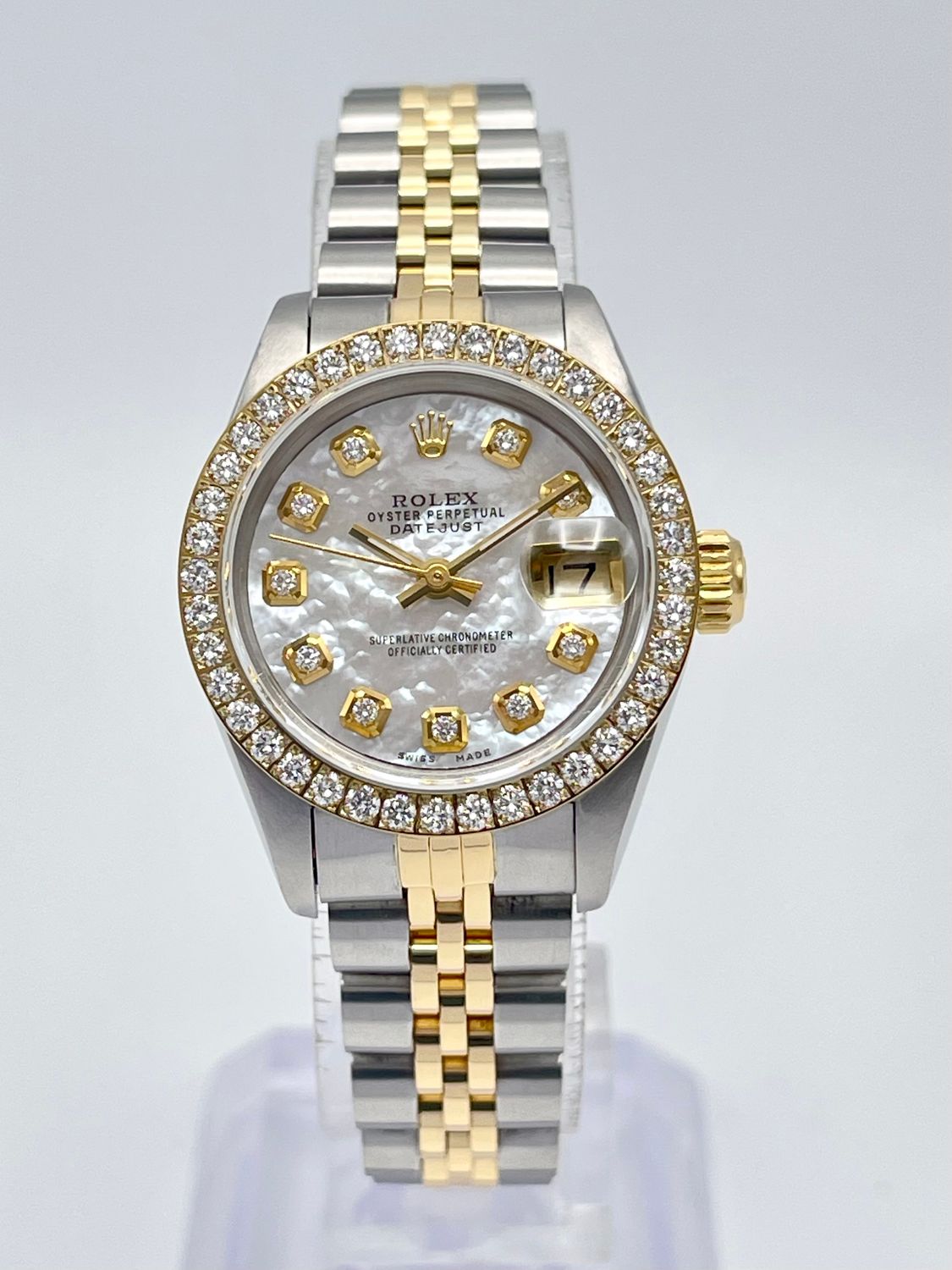 Rolex Datejust 26mm 69173 Pearl MOP Diamond Dial Diamond Bezel Two Tone Papers