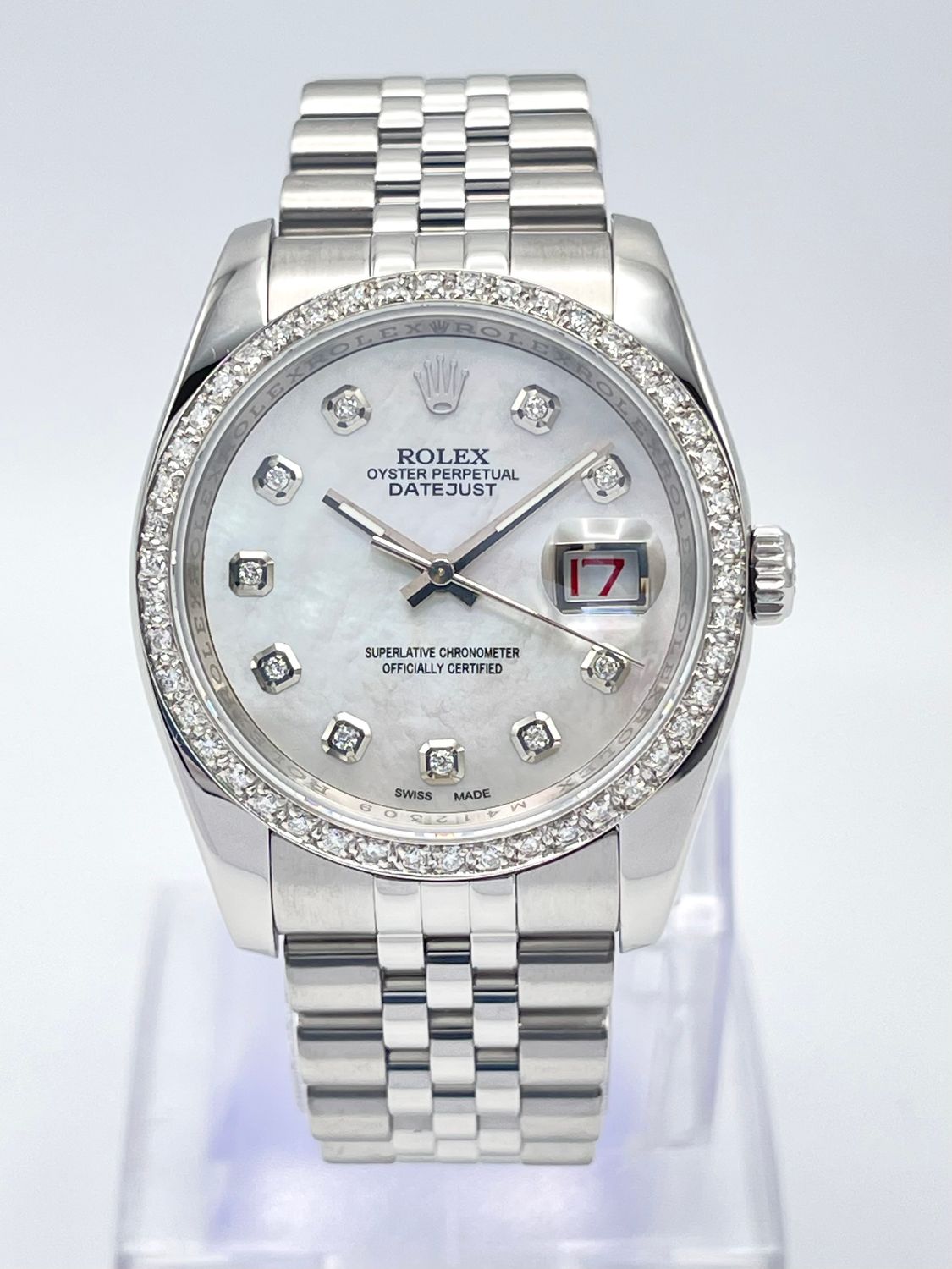 Rolex Datejust 116200 36mm Pearl MOP Diamond Dial &amp; Diamond Bezel Jubilee Box