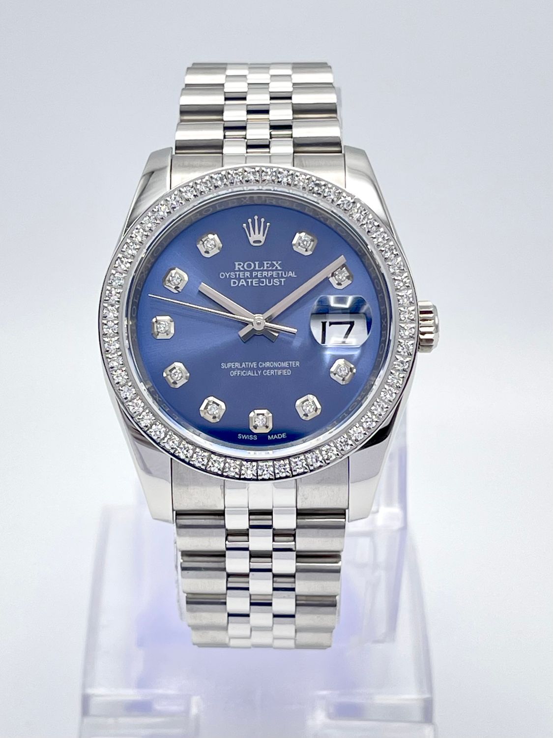 Rolex Datejust 116200 36mm Blue Navy Diamond Dial &amp; Diamond Bezel Jubilee Box