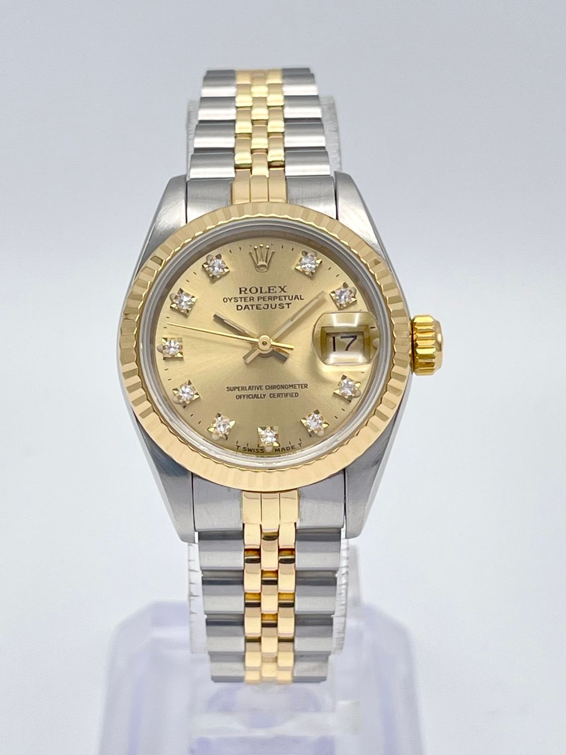 Rolex Datejust 26mm 69173 Factory Diamond Champagne Dial Fluted Gold Jubilee