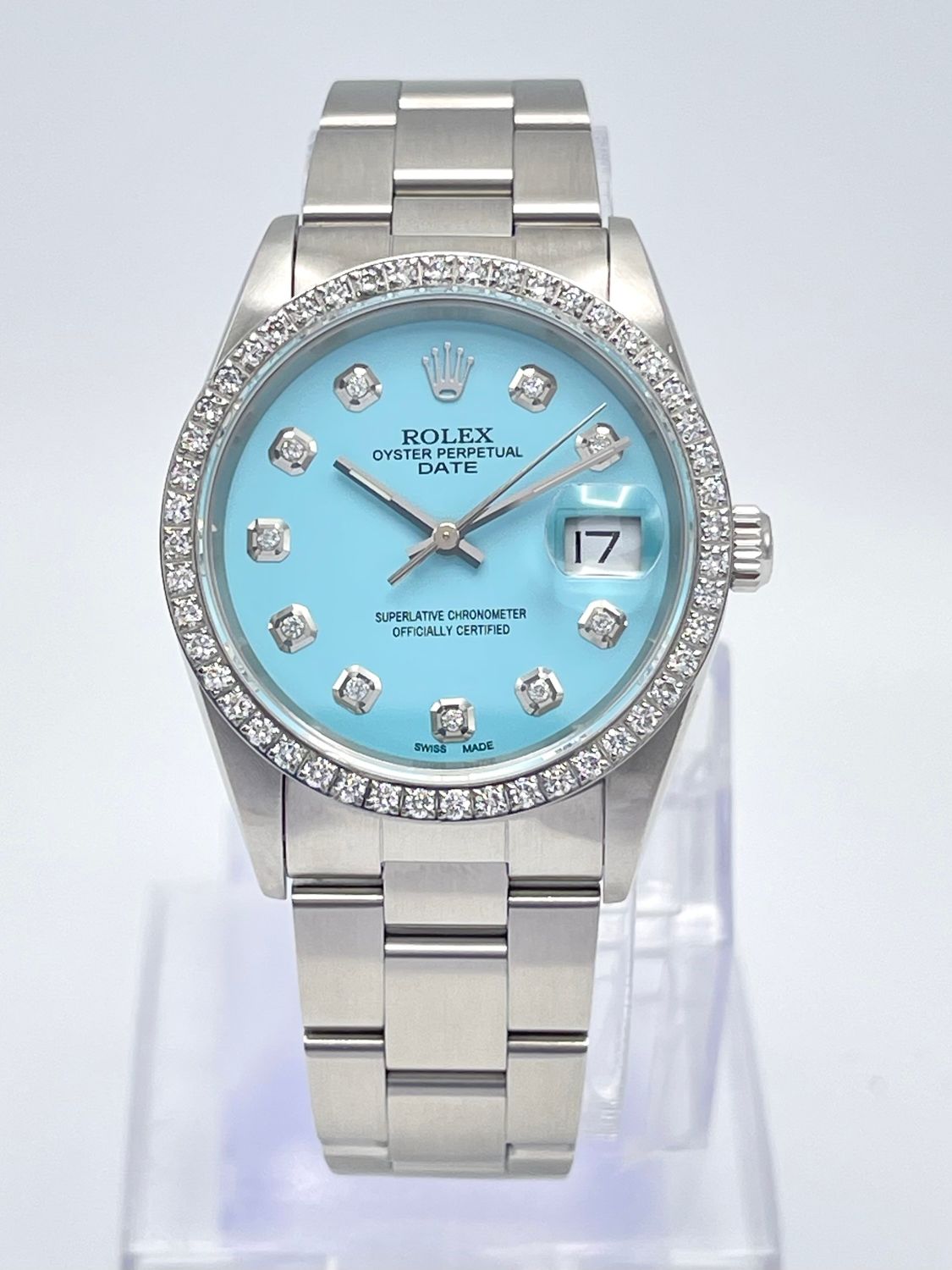 Rolex Oyster Date 34mm 15200 Blue Diamond Dial &amp; Diamond Bezel Datejust Box