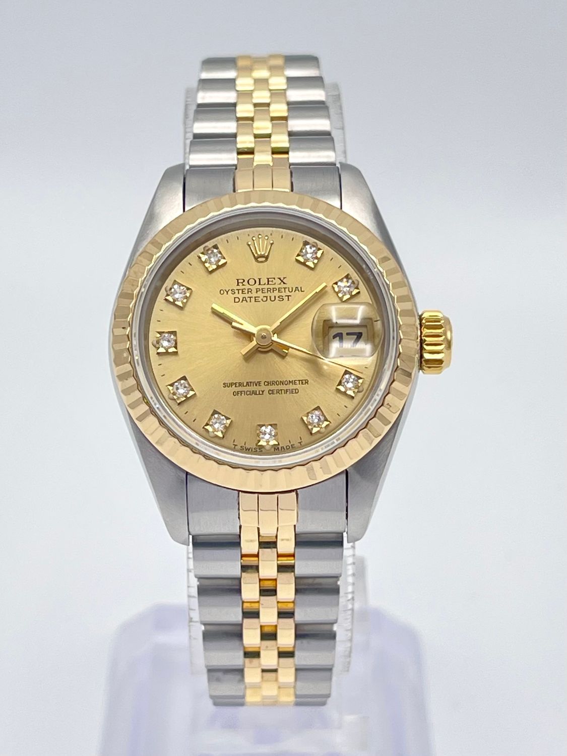 Rolex Datejust 26mm 69173 Factory Diamond Champagne Dial Fluted Gold Jubilee