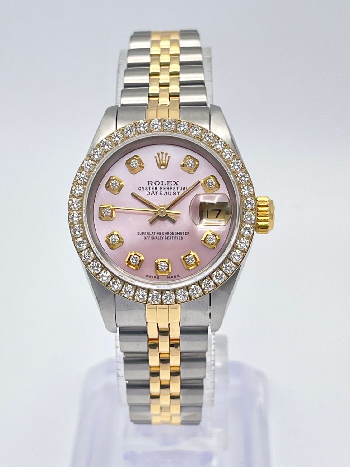 Rolex Datejust 26mm 69173 Pink MOP Diamond Dial Diamond Bezel Two Tone Jubilee