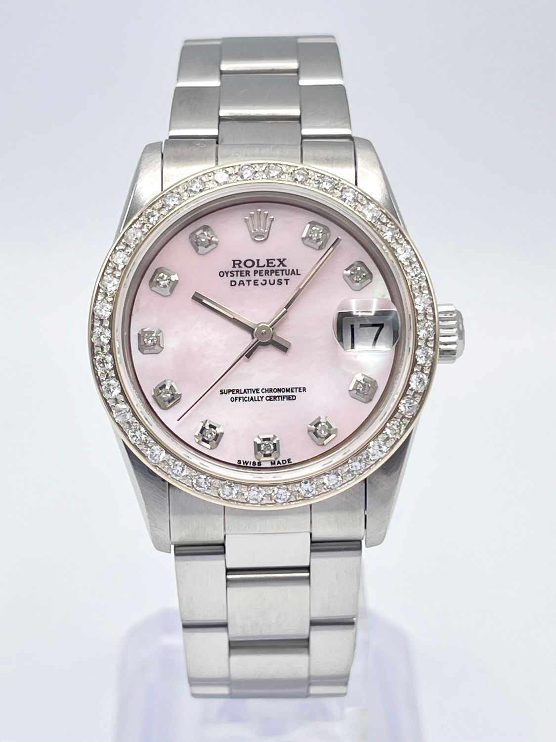 Ladies Rolex Datejust 31mm 68240 Pink MOP Diamond Dial Diamond Bezel Oyster Box