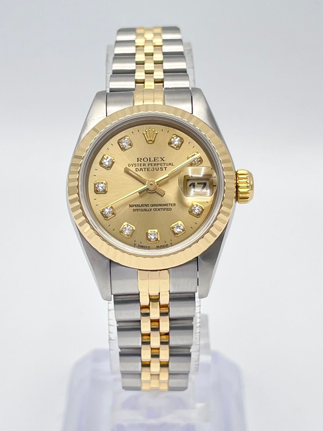 Rolex Datejust 26mm 69173 Factory Diamond Champagne Dial Fluted Gold Jubilee