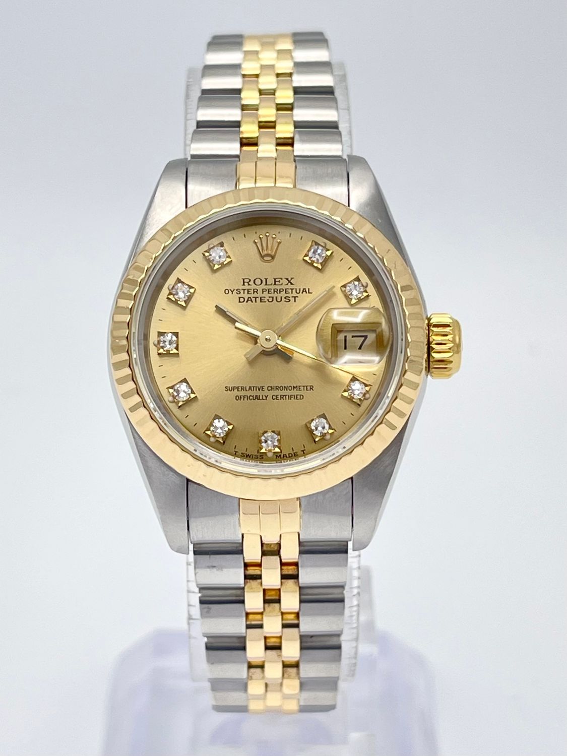 Rolex Datejust 26mm 69173 Factory Diamond Champagne Dial Fluted Gold Jubilee Box