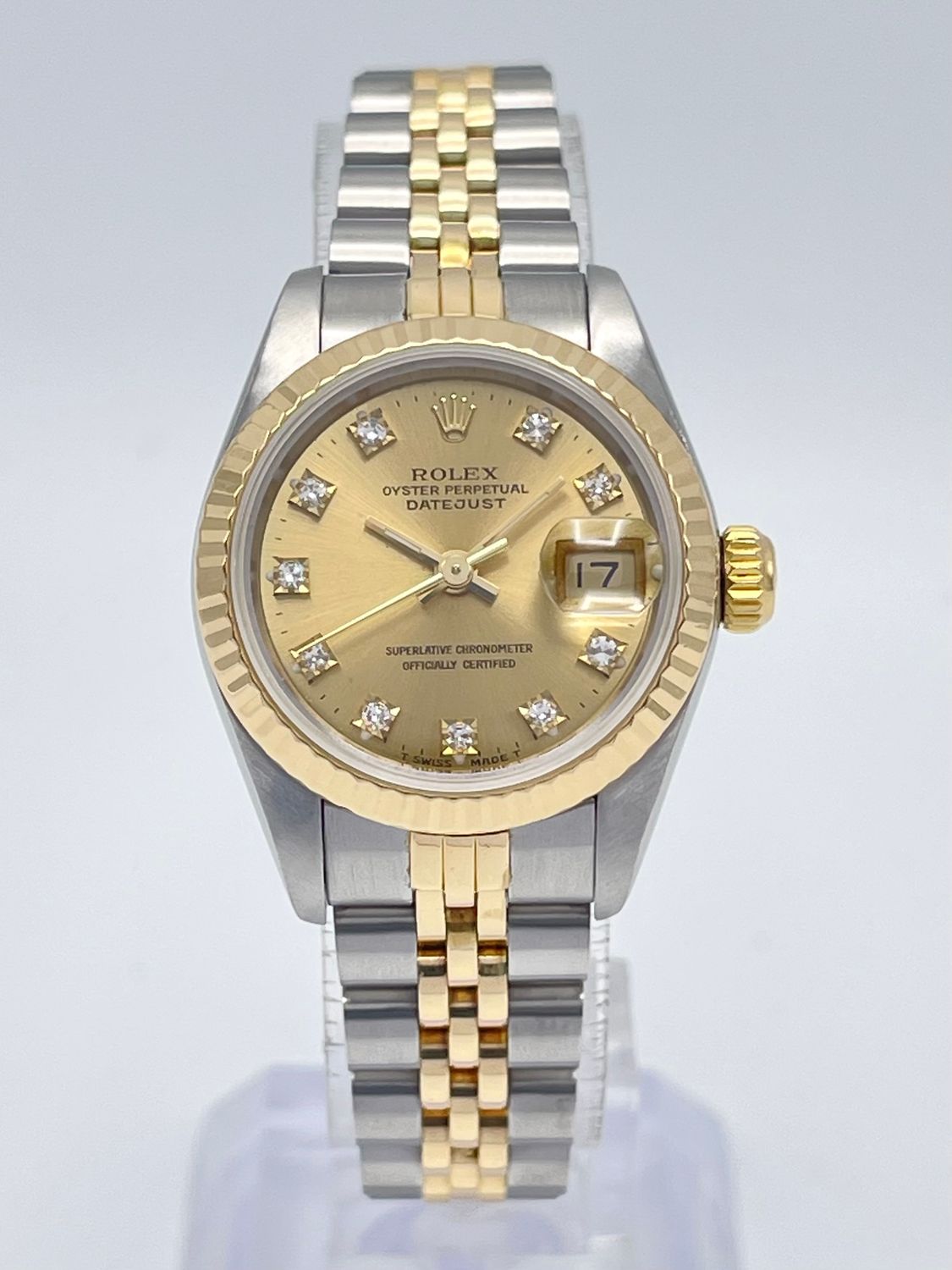 Rolex Datejust 26mm 69173 Factory Diamond Champagne Dial Fluted Gold Jubilee