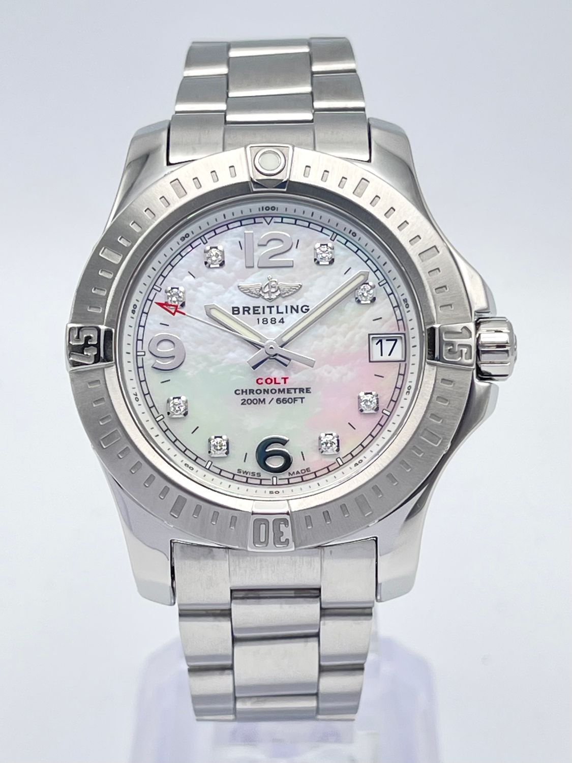 Ladies Breitling Colt Lady 36mm A74389 MOP Mother of Pearl Diamond Dial Papers