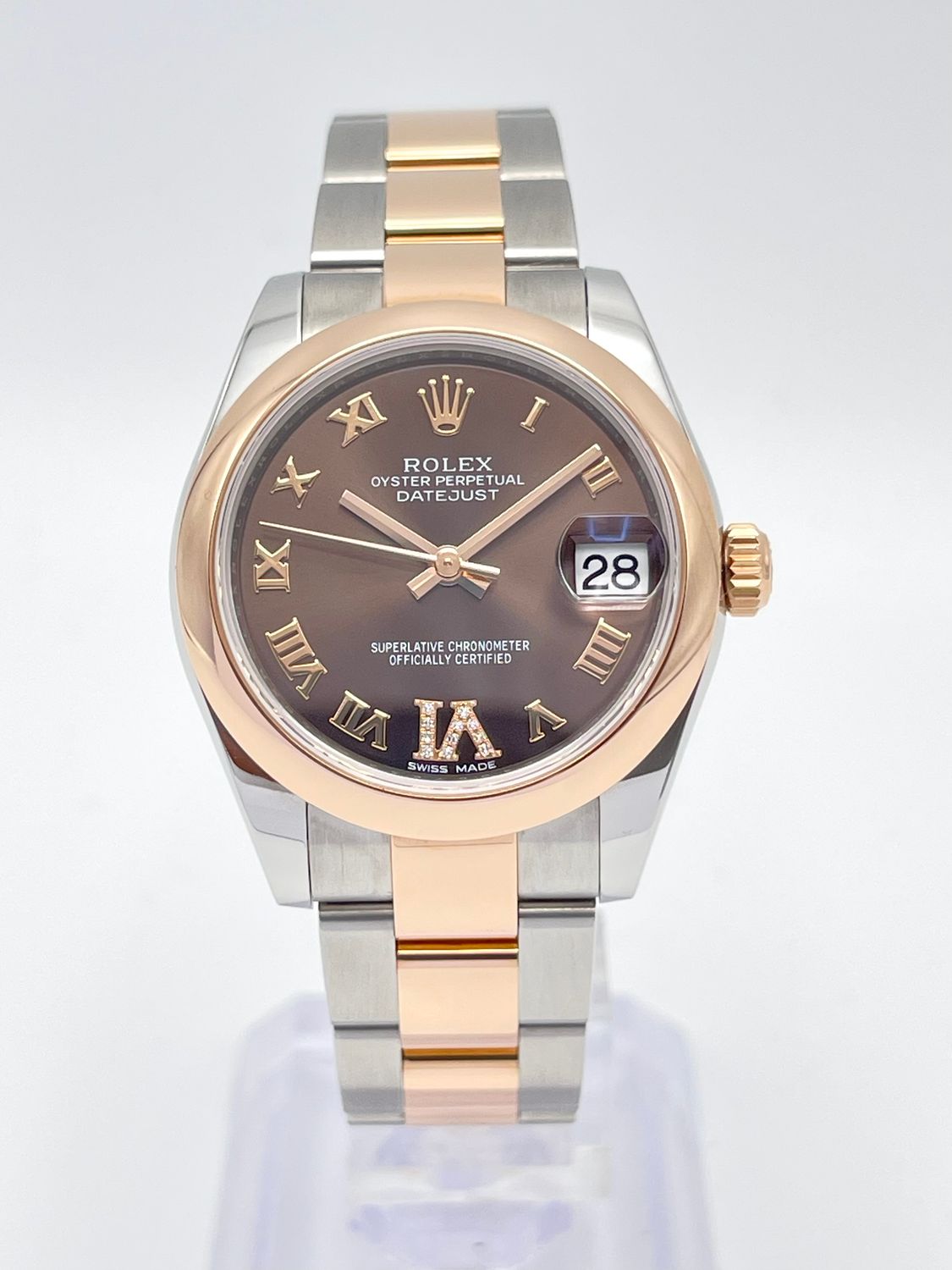 Rolex Datejust 31mm Roman Chocolate VI Diamond Dial Rose Gold 2020 Papers