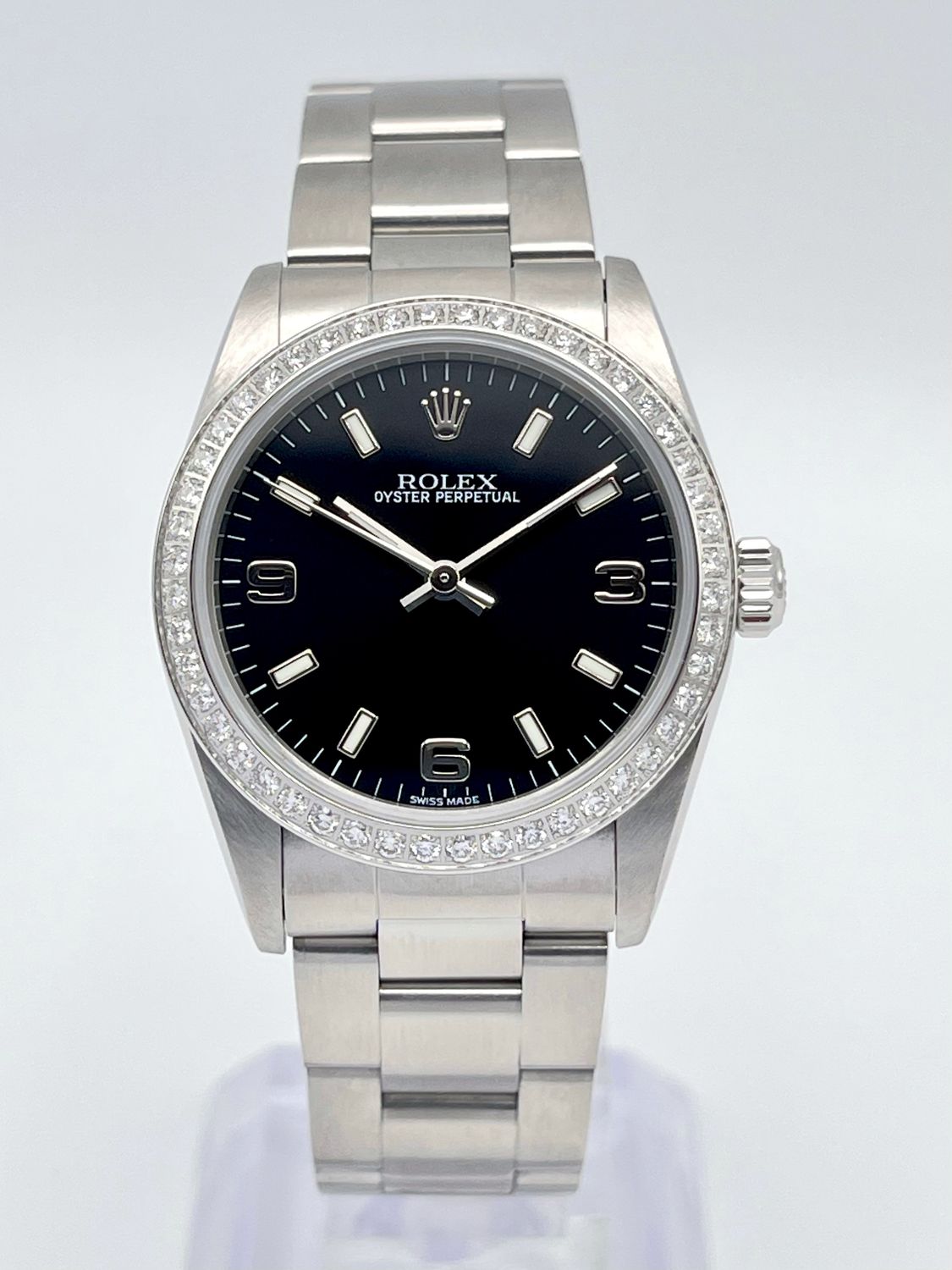 Ladies Rolex Oyster Perpetual 77080 31mm Black Arabic 3 6 9 Black Dial With Box