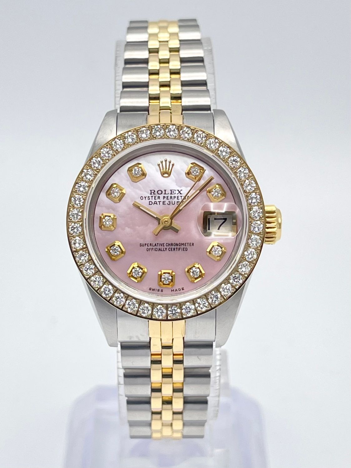 Rolex Datejust 26mm 69173 Pink MOP Diamond Dial Diamond Bezel Two Tone Jubilee