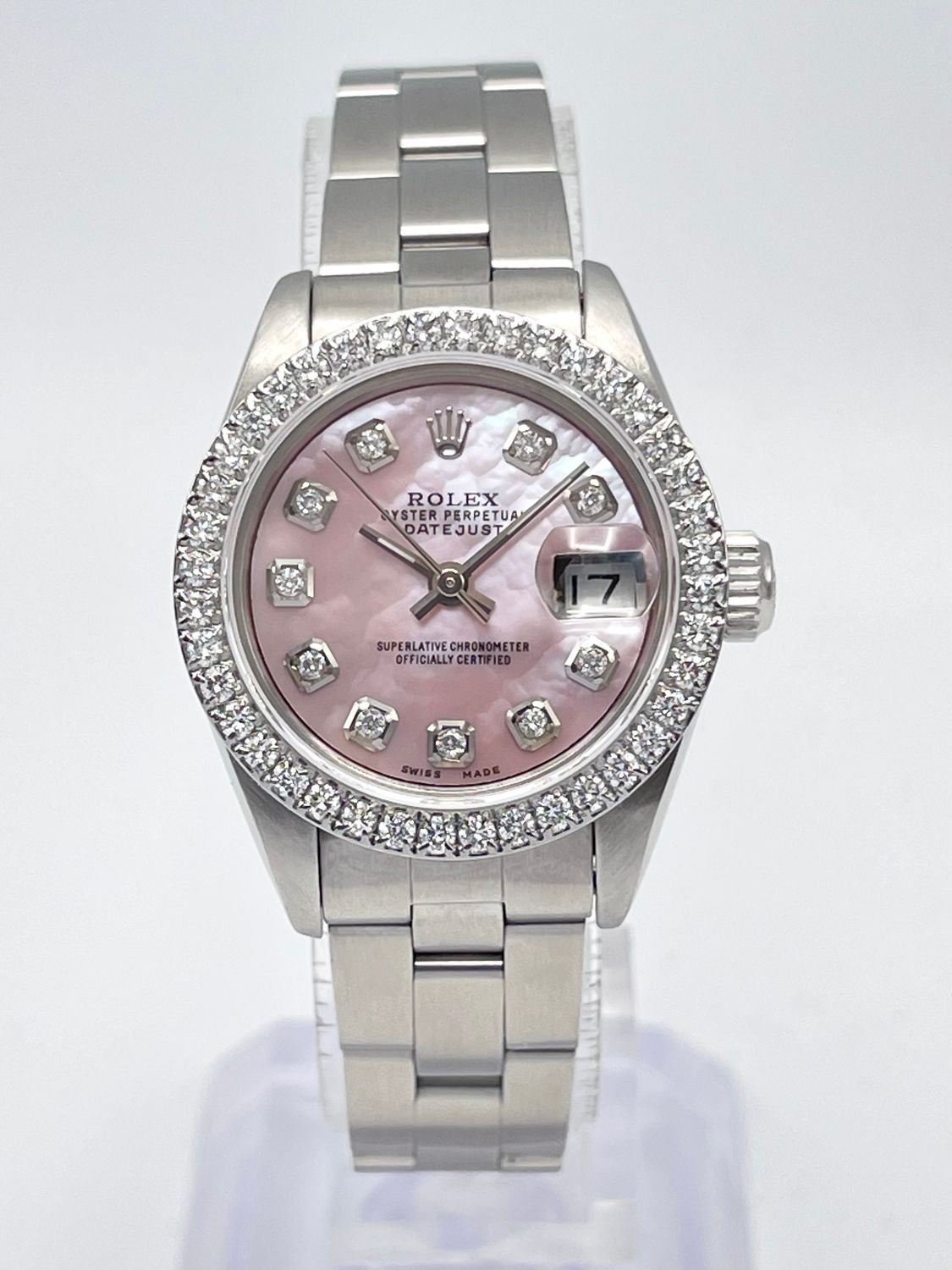 Rolex Datejust Ladies 26mm 69174 Pink MOP Diamond Dial Diamond Bezel Box Oyster