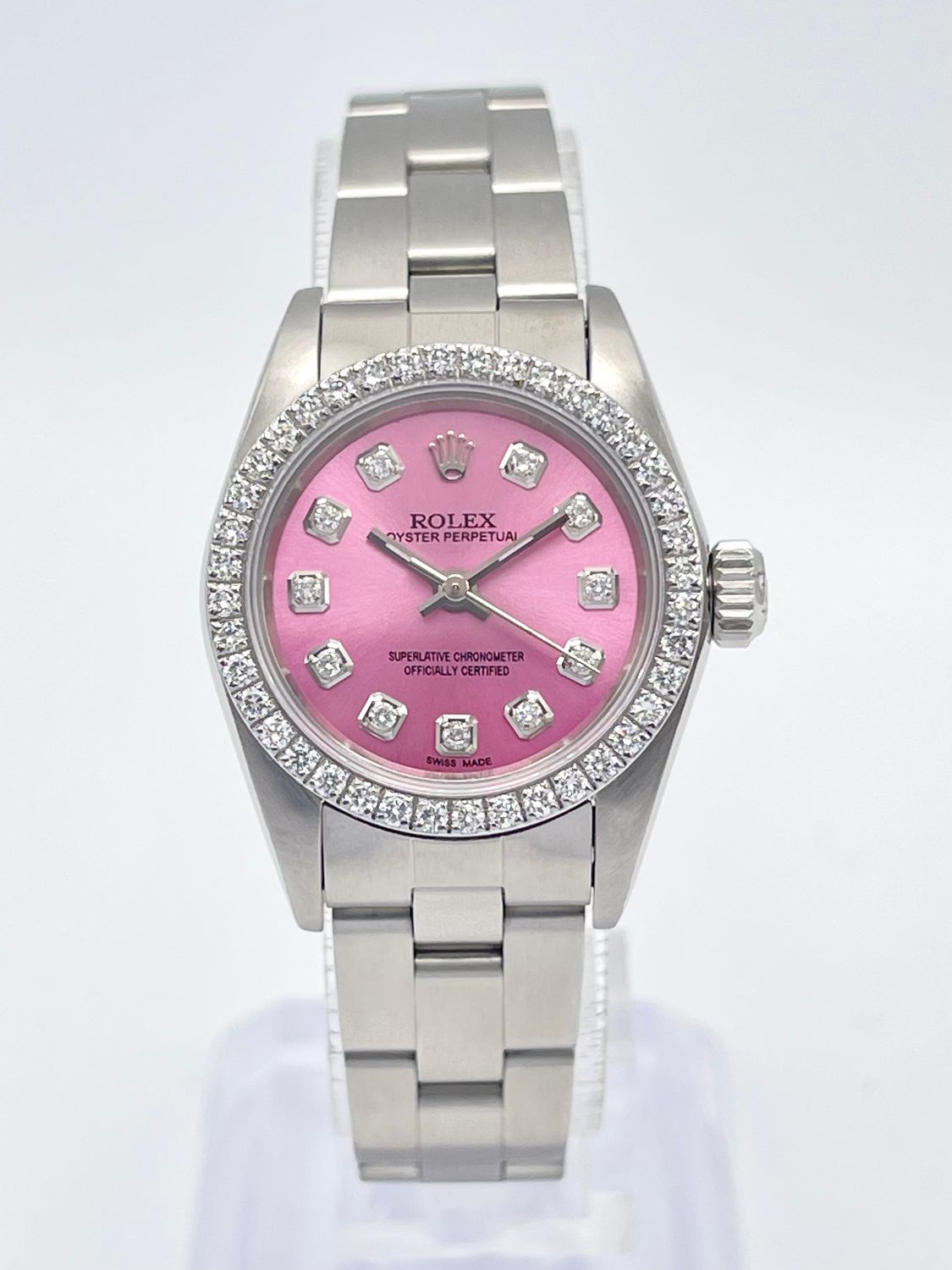 Rolex Oyster Perpetual 67180 24mm Pink Diamond Dial Diamond Bezel Box