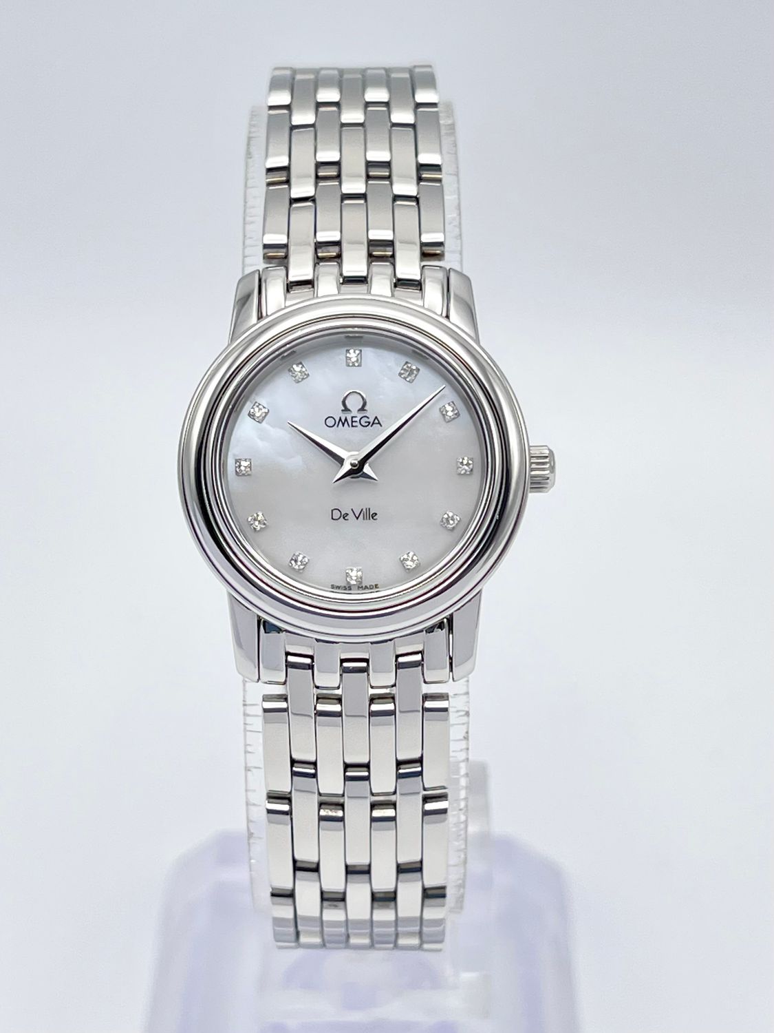 Ladies Omega De Ville 22mm Mop Diamond Dial Steel Quartz 4570.76 Petite