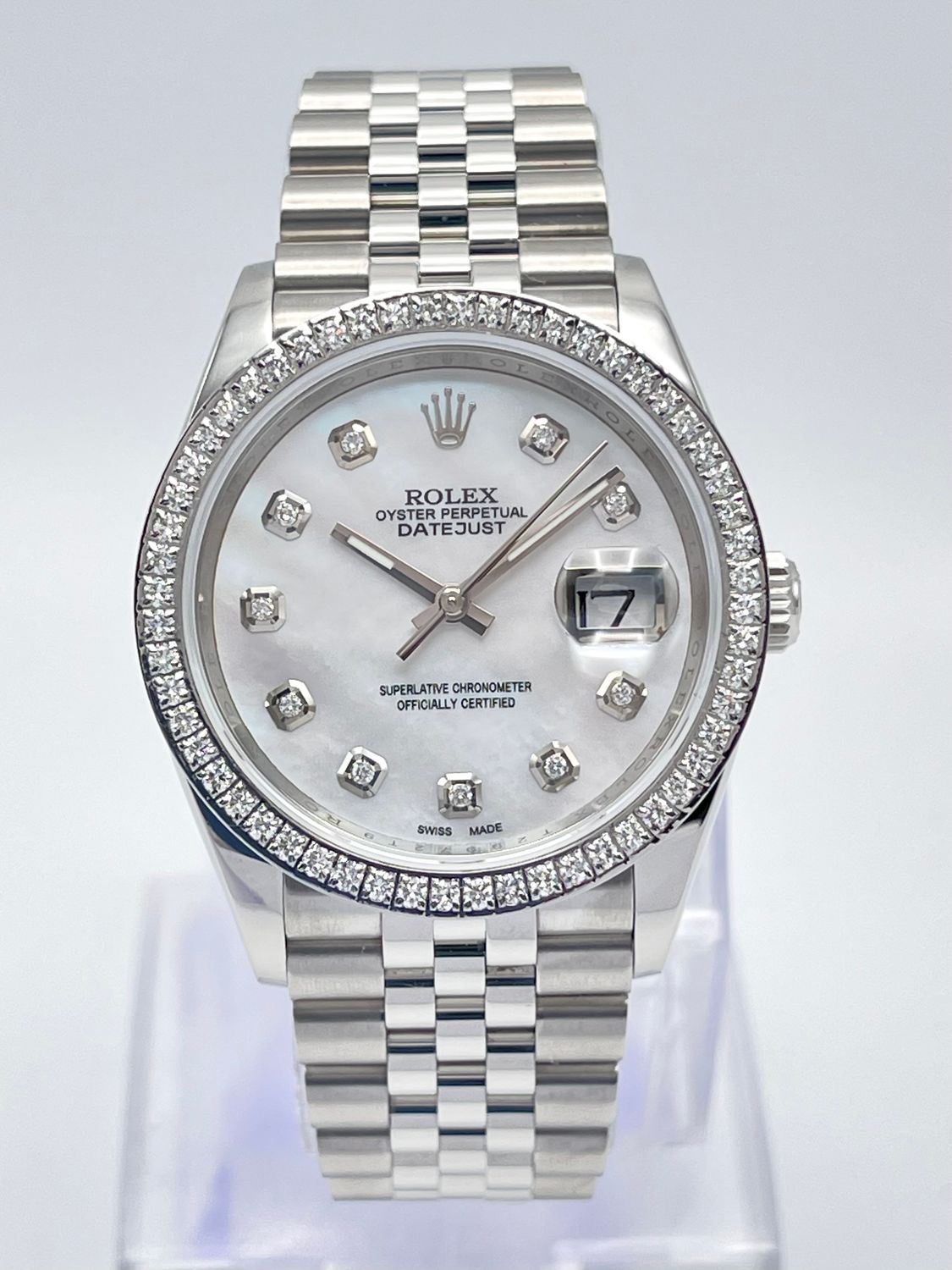 Rolex Datejust 126200 36mm Pearl MOP Diamond Dial Diamond Bezel Jubilee Box 2019