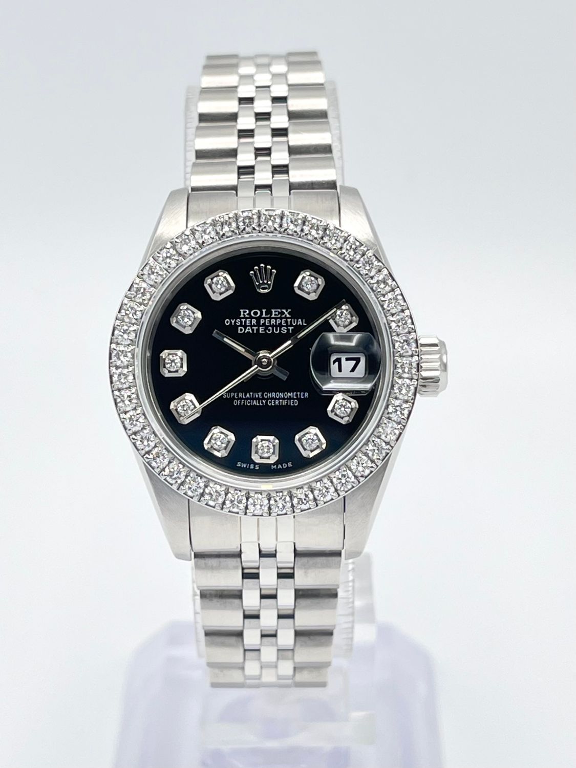 Rolex Datejust 26mm 69190 Black Diamond Dial &amp; Diamond Bezel Box Jubilee