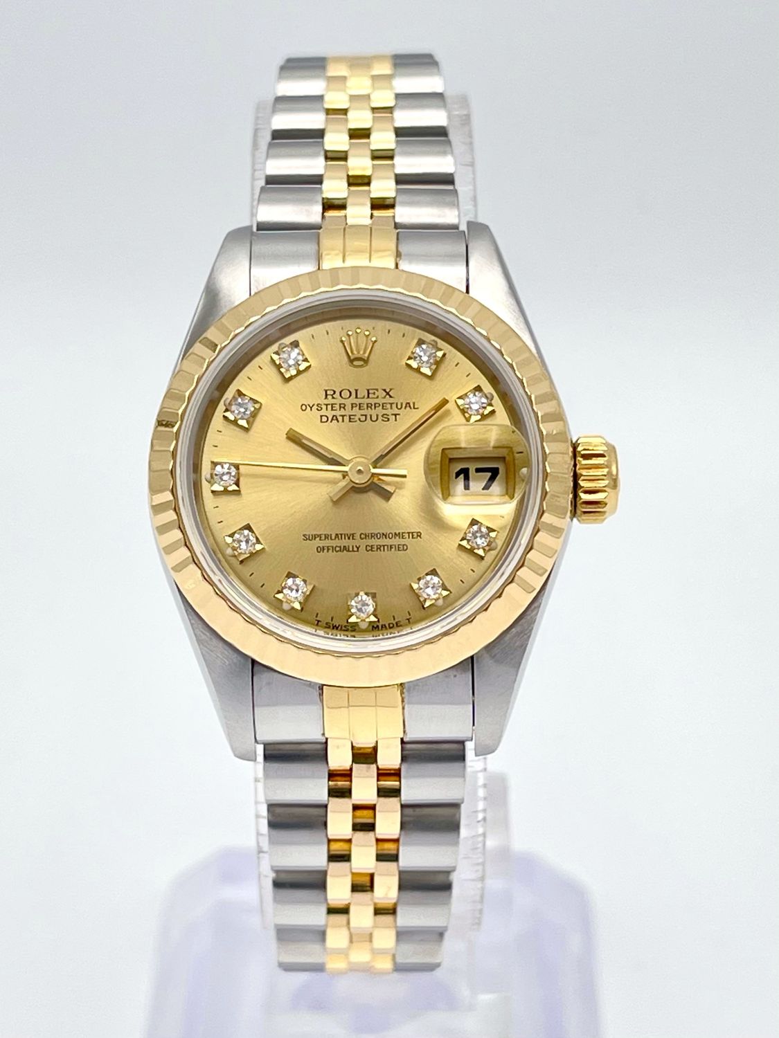 Rolex Datejust 26mm 69173 Factory Diamond Champagne Dial Fluted Gold Jubilee