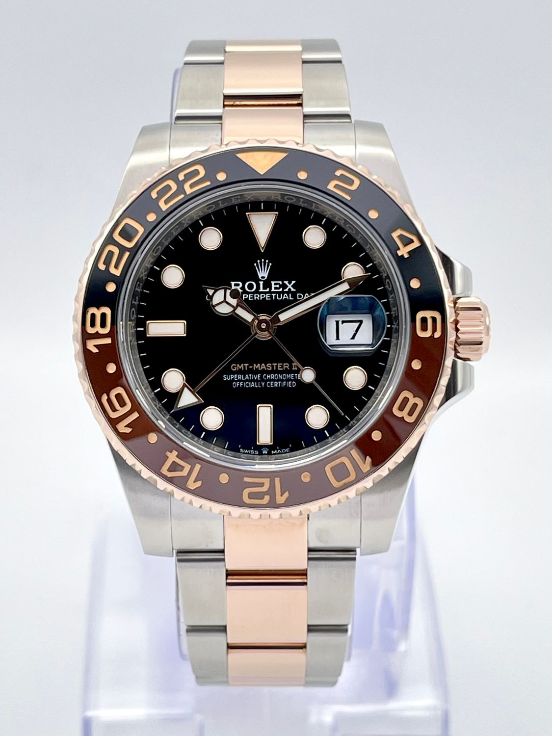 Rolex GMT-Master II 126711CHNR 40mm Rootbeer Bi Metal Rose Gold Black Dial Tone