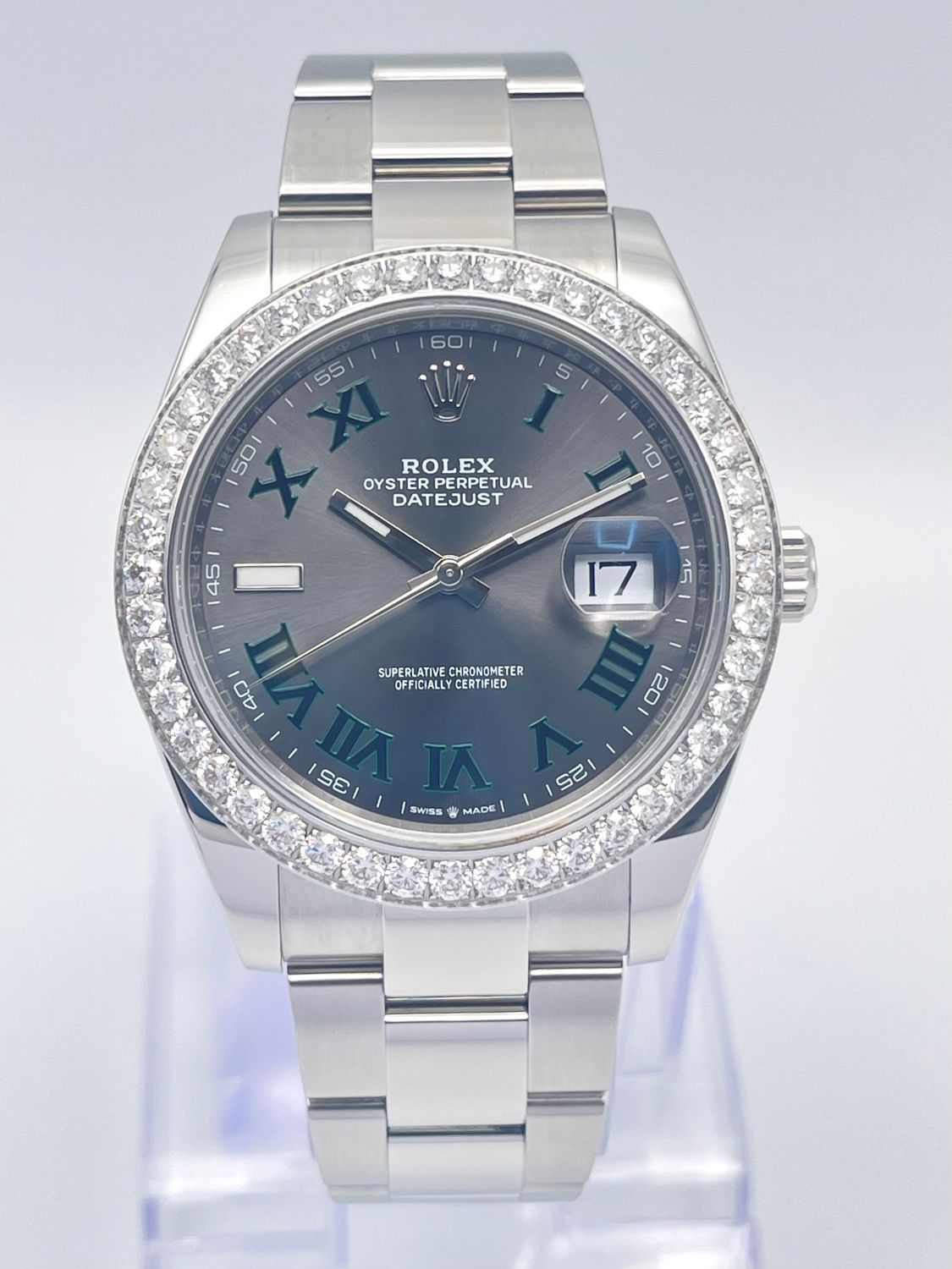 Rolex Datejust 126300 41mm Green Roman Grey Wimbledon Dial Oyster Papers