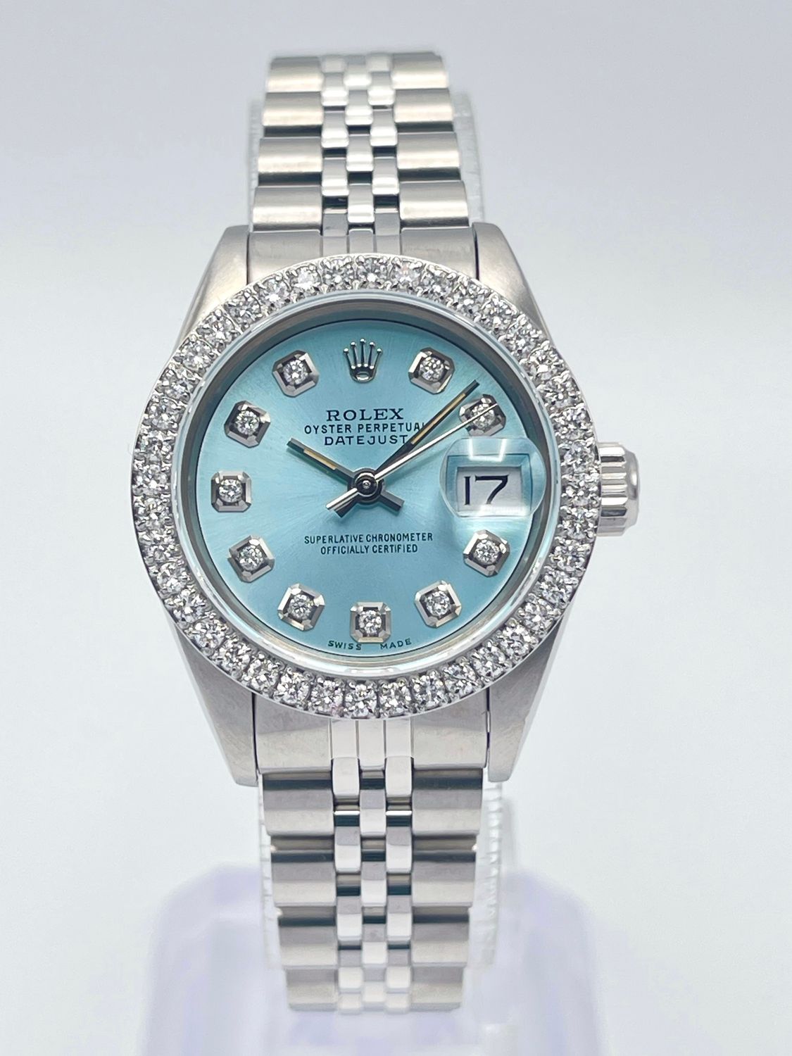 Rolex Datejust Ladies 26mm 69240 Ice Blue Diamond Dial Diamond Bezel Jubilee
