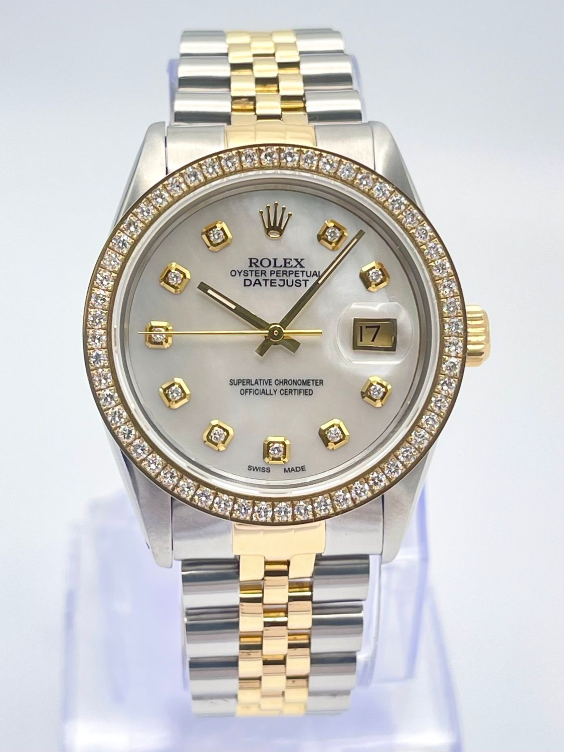 Rolex Datejust 16013 36mm Pearl MOP Diamond Dial Diamond Bezel Jubilee Two Tone