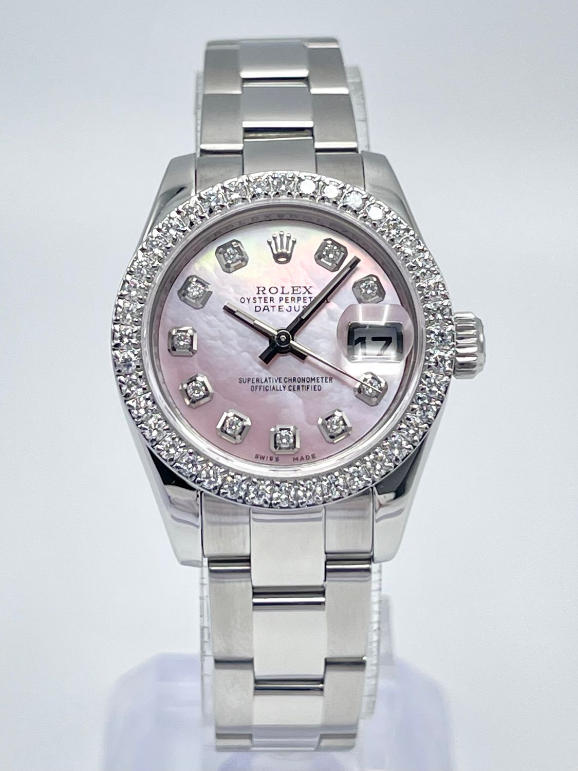 Rolex Datejust Ladies 26mm 179160 Pink MOP Diamond Dial Diamond Bezel Box Oyster