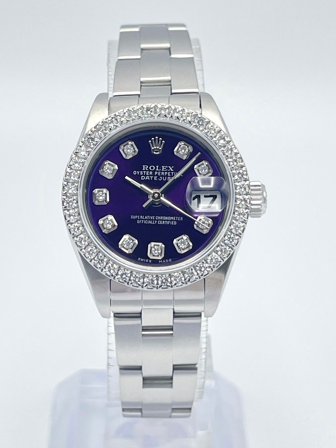 Rolex Datejust Ladies 26mm 79160 Purple Diamond Dial Diamond Bezel Box Oyster