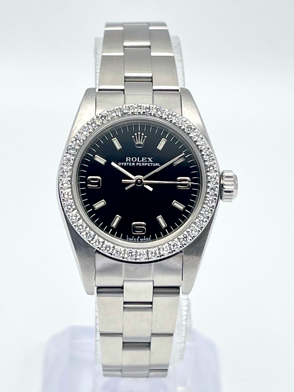 Rolex Oyster Perpetual 76080 24mm 3 6 9 Black Dial Diamond Bezel Box