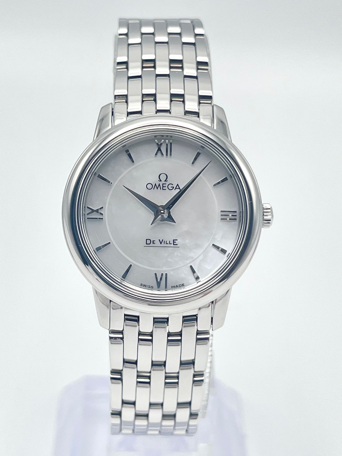 Omega De Ville Prestige White MOP Dial 24.4 mm Stainless Steel Quartz Box Papers