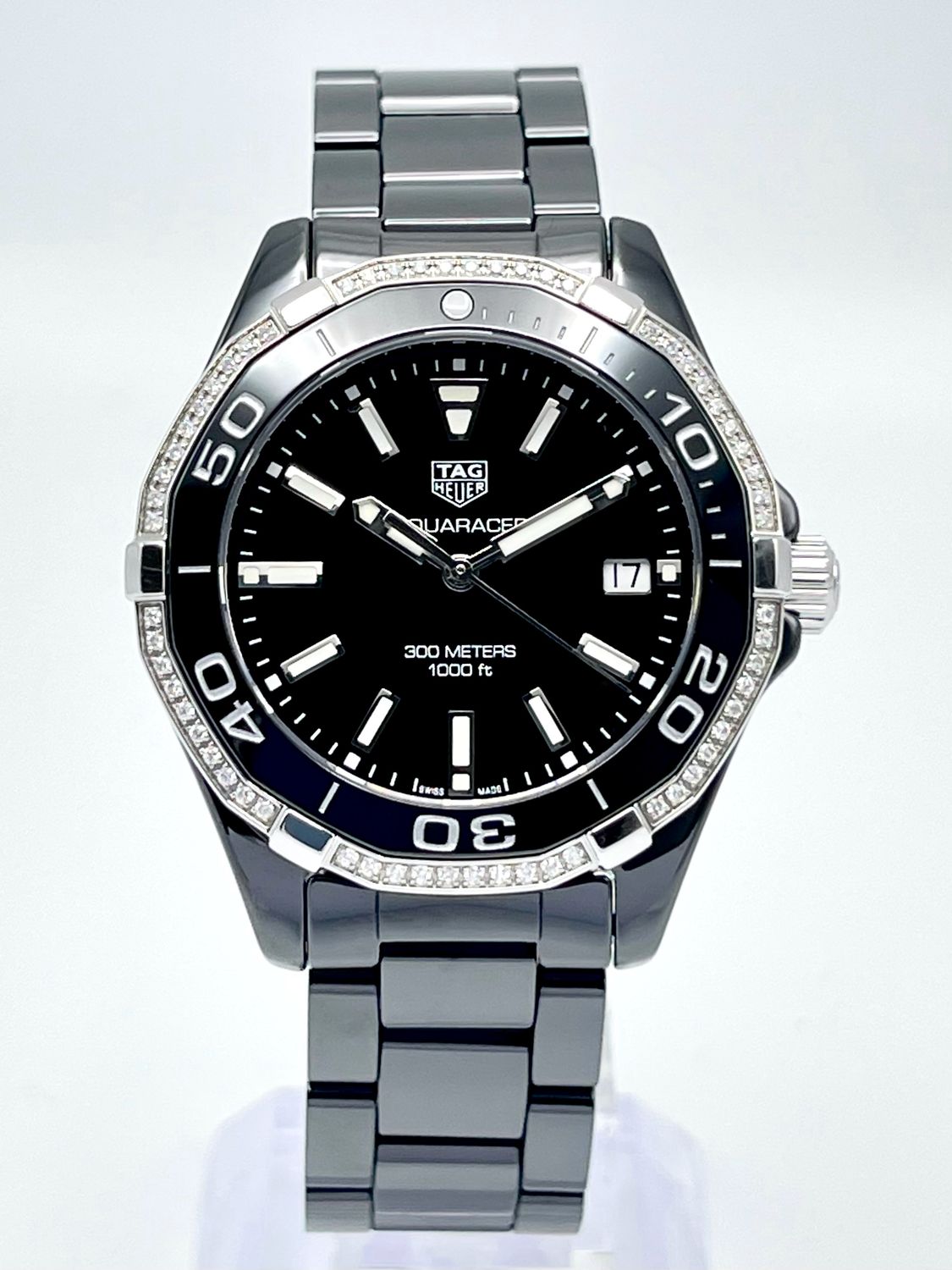 Tag Heuer Aquaracer WAY1395 35mm Black Dial Diamond Bezel Ceramic Papers