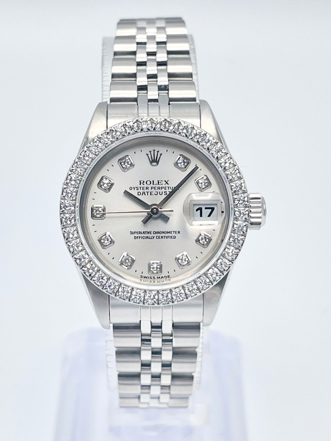 Rolex Datejust 26mm 79174 Factory Silver Diamond Dial Diamond Bezel Jubilee