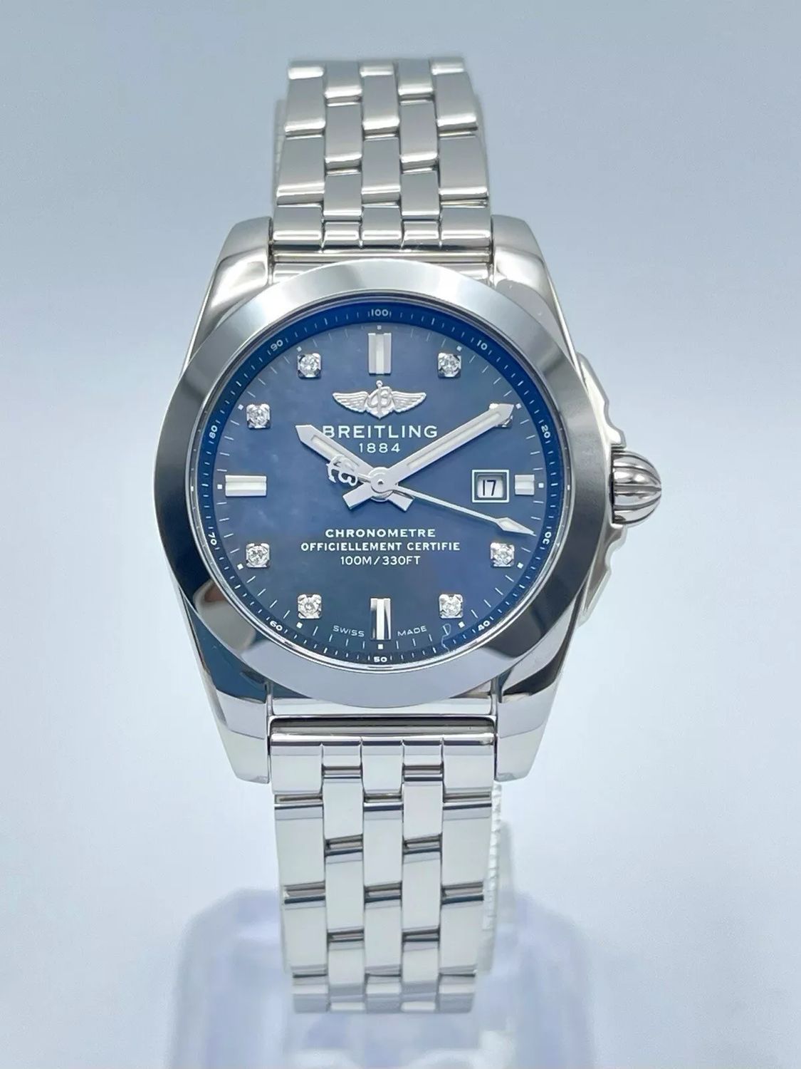 Ladies Breitling Galactic 29mm W72348 Mother of Pearl Diamond Dial Quartz Papers