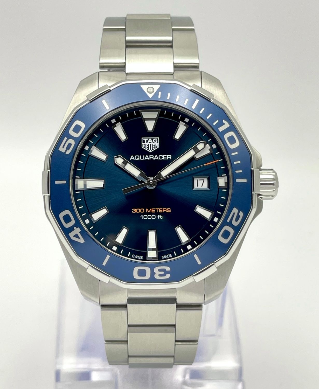 Tag Heuer Aquaracer 43mm WAY101C Blue Dial Blue Bezel Quartz Gents Papers