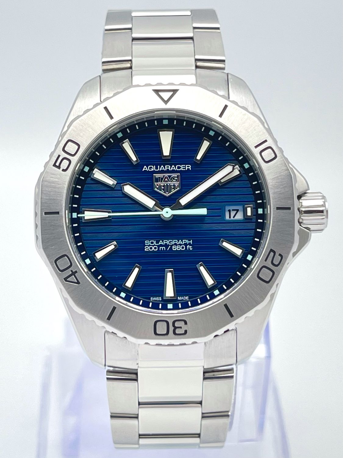 Tag Heuer Aquaracer 40mm 2024 WBP1113 Blue Dial Pro 200 Solargraph Steel Papers