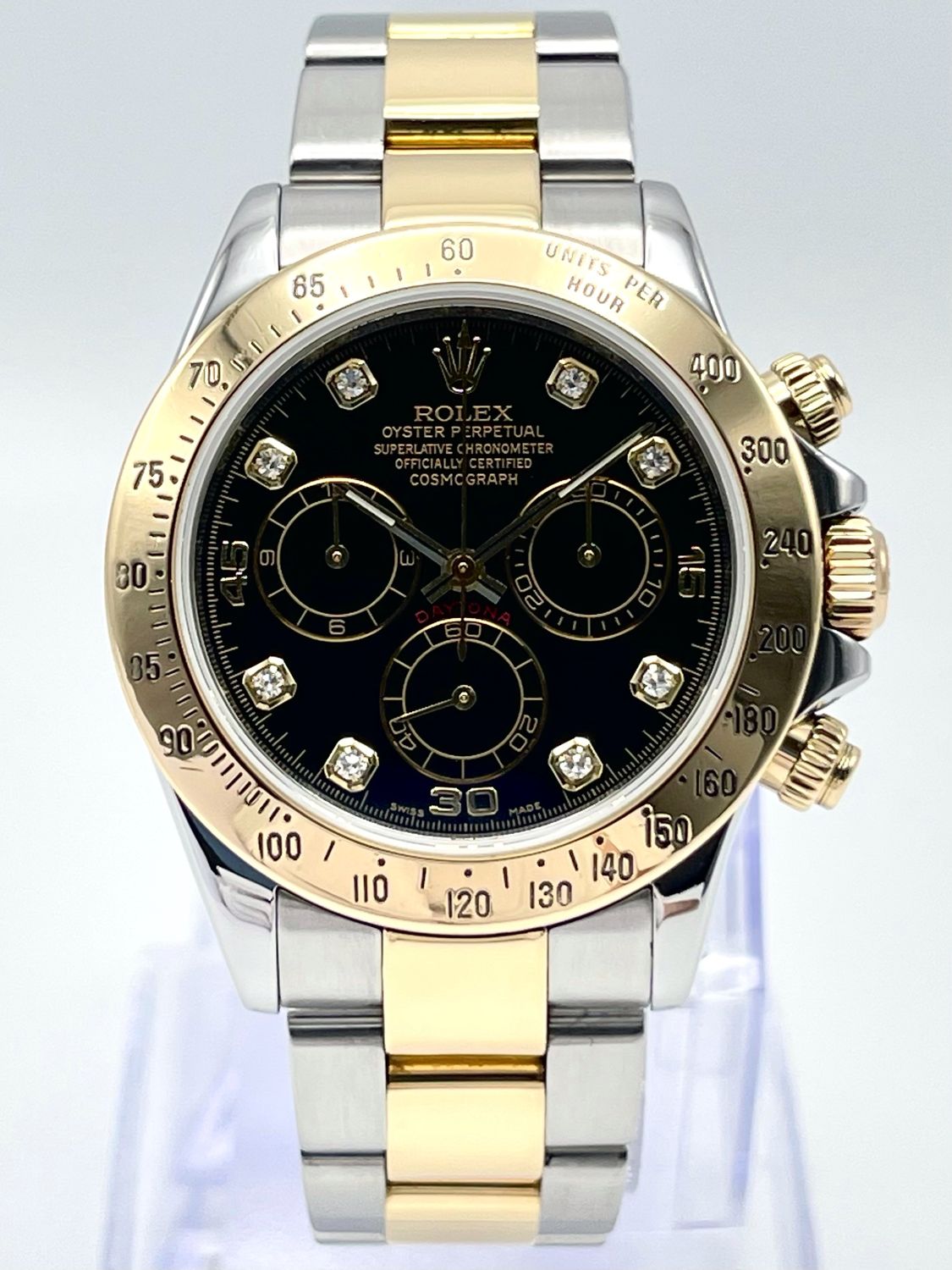 Rolex Daytona Chronograph 116523 40mm Two Tone Black Diamond Dial Papers