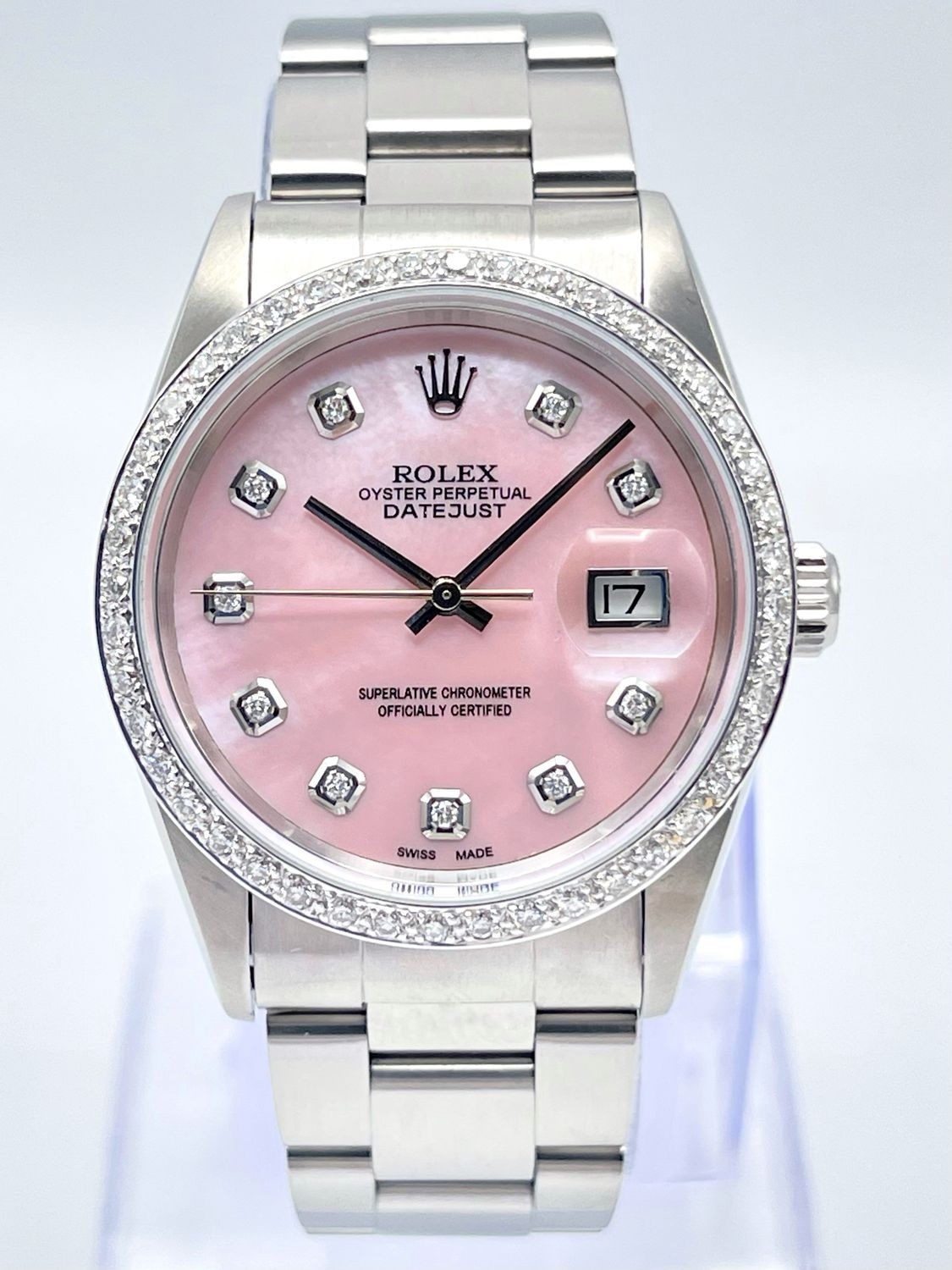 Rolex Datejust 16200 36mm Pink MOP Diamond Dial &amp; Diamond Bezel Oyster Box
