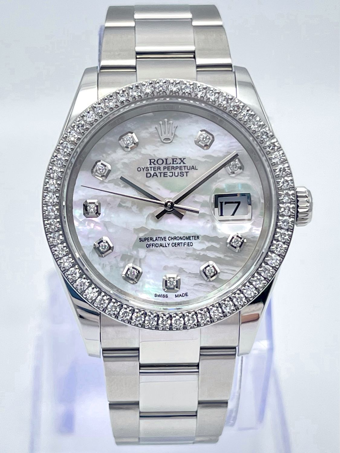 Rolex Datejust 126200 36mm Pearl MOP Diamond Dial Diamond Bezel Oyster Box 2019