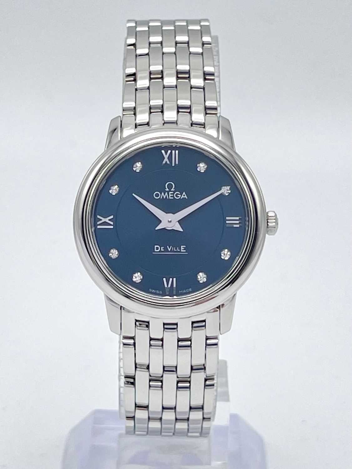 Omega De Ville Prestige Blue Diamond Dial 27mm Stainless Steel Quartz Box