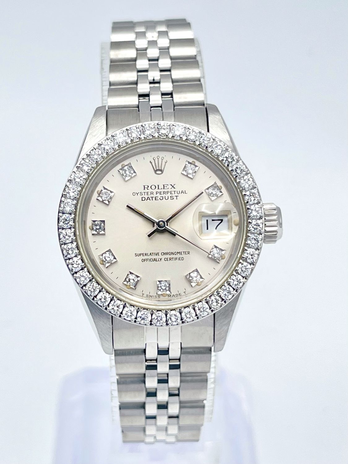 Rolex Datejust 26mm 69174 Factory Silver Diamond Dial Diamond Bezel Jubilee Box